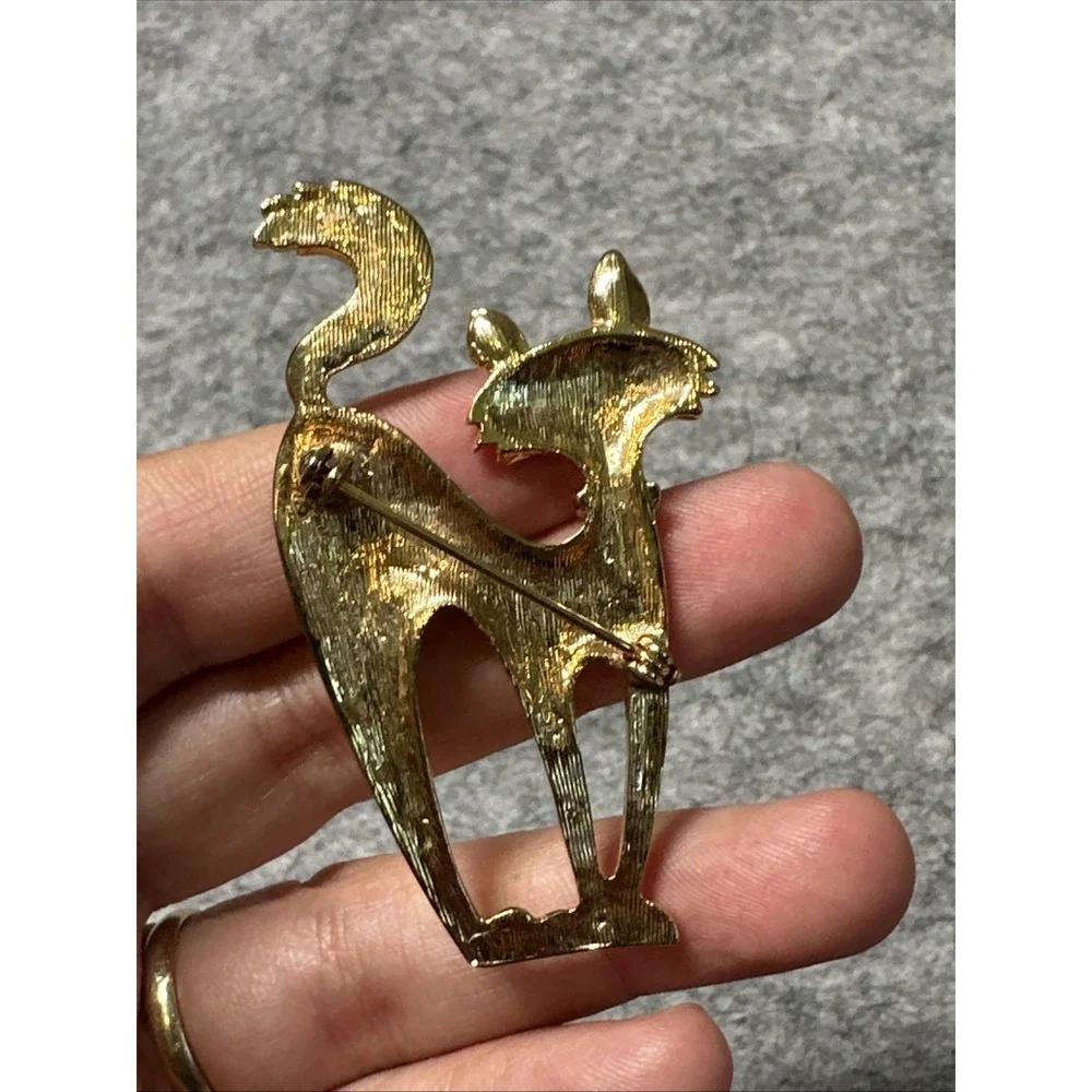 1980s Cat Kitten Kitty Rhinestone Vintage Figural Pin Brooch
